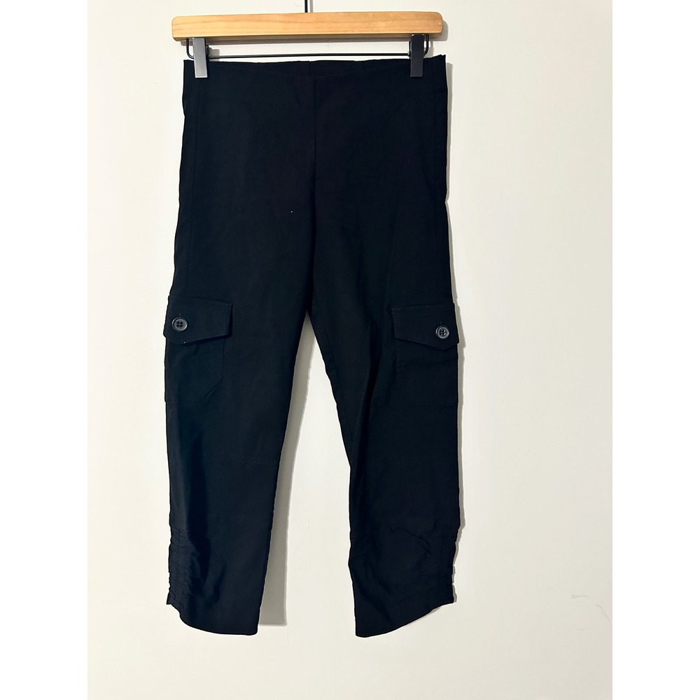 ELLIOTT LAUREN Women Black‎ Cargo Pants Ankle Crop Button Detail Size 2